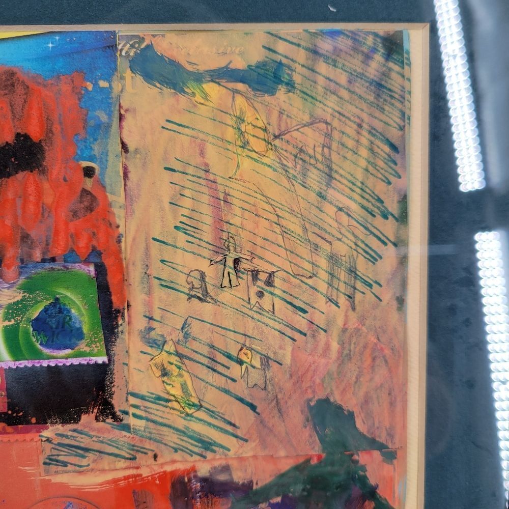 Abstract Mixed Media Collage Art Paint Pencil Drawing Original Signed Frame - Picture 7 of 14
